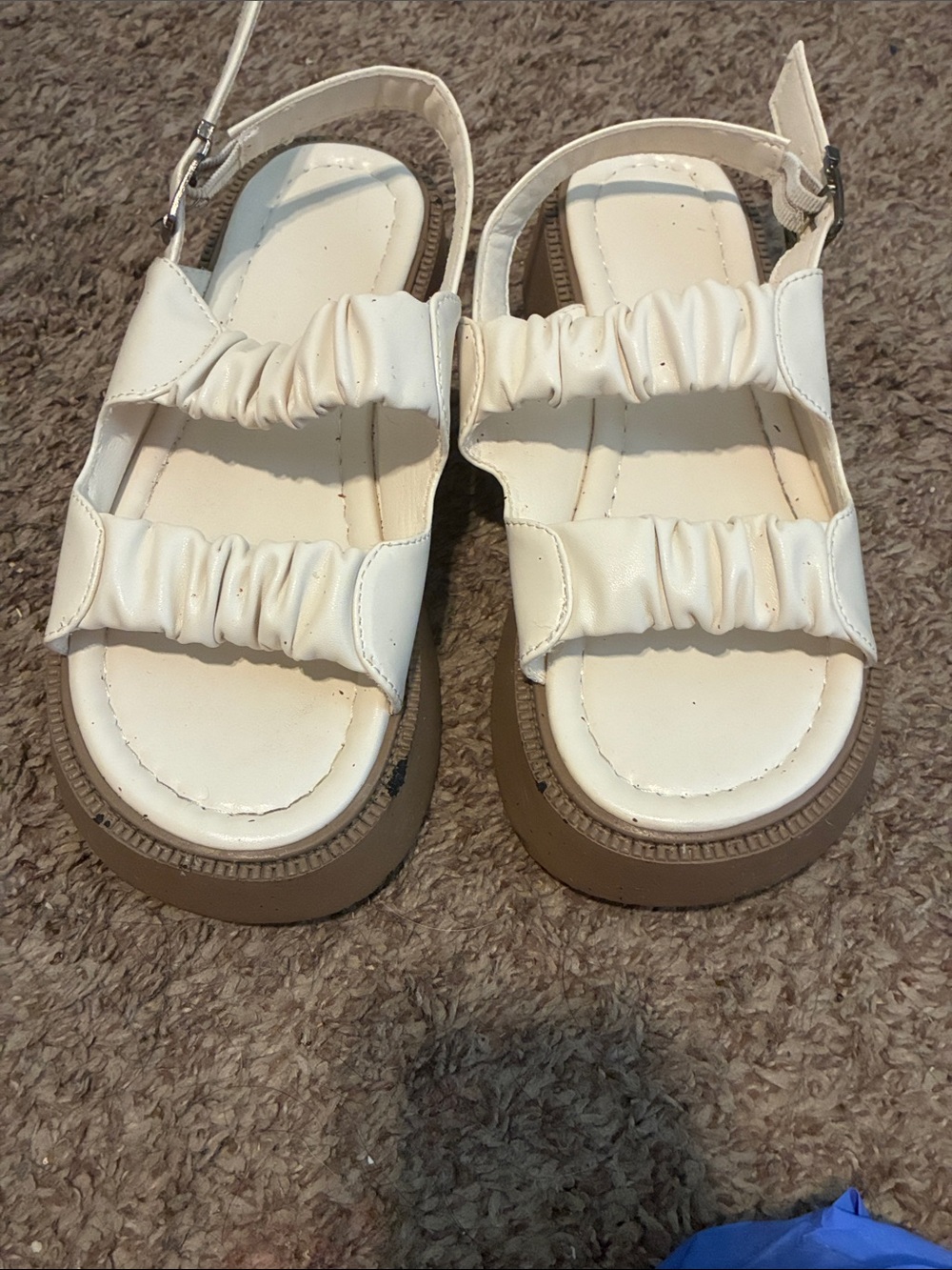 SHEIN Cream Ruched Platform Slingback Sandals